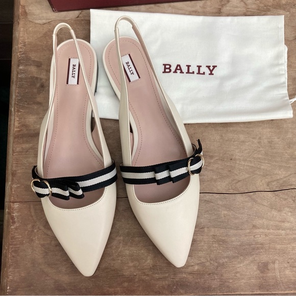 Bally slingback flats ballet flats slides off white & black pointy toe 10.5 - Picture 6 of 14